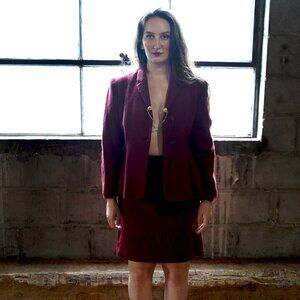 Vintage Braemar Red Wool Suit Jacket & Skirt Size M/L